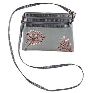 Red Blossom Green Blue Floral Embroidered Shoulder Bag Three Zipper Compartments